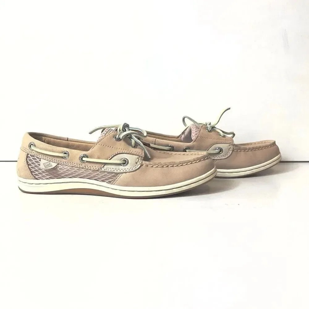 Sperry Top-Sider Baby Pink Fabric/Leather Womens Sz 6.5 M Loafer Boat Shoes Flat